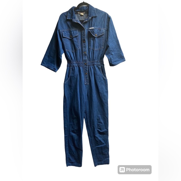 ideas Pants - Ideas denim snap button 3/4 sleeve jumpsuit Sz L